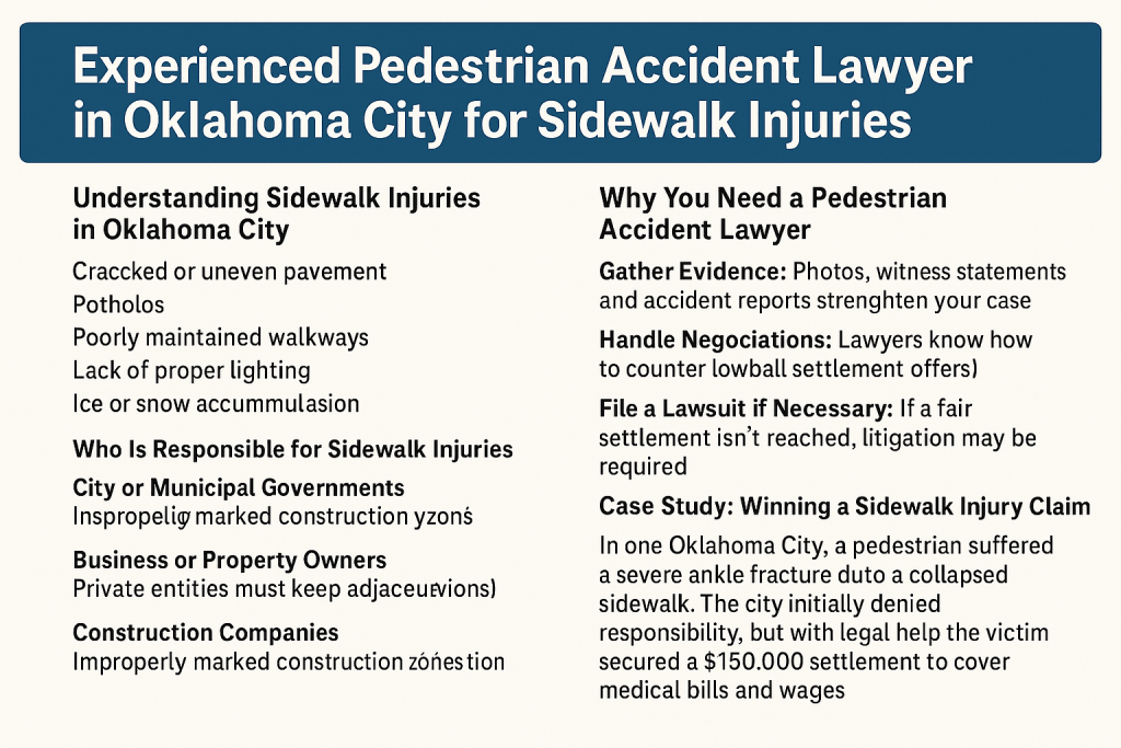 Experienced Pedestrian Accident Lawyer in Oklahoma City for Sidewalk Injuries 3 experienced pedestrian accident lawyer in Oklahoma City