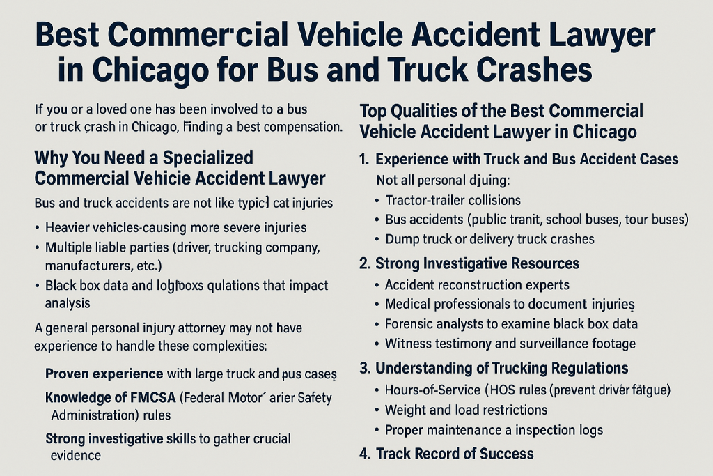 Best Commercial Vehicle Accident Lawyer in Chicago for Bus and Truck Crashes 2 best commercial vehicle accident lawyer